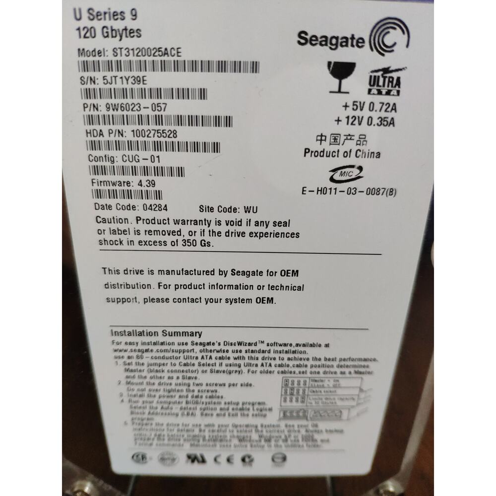 Seagate U Series 9 120GB ATA 3.5" Internal Hard Drive